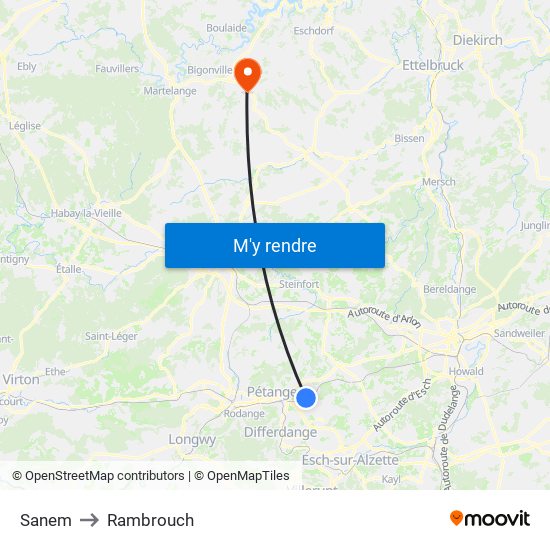 Sanem to Rambrouch map