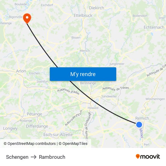 Schengen to Rambrouch map