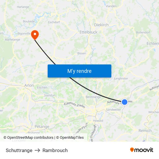 Schuttrange to Rambrouch map