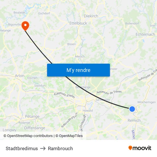 Stadtbredimus to Rambrouch map