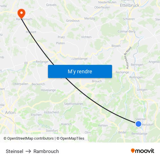 Steinsel to Rambrouch map