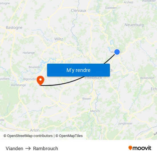 Vianden to Rambrouch map