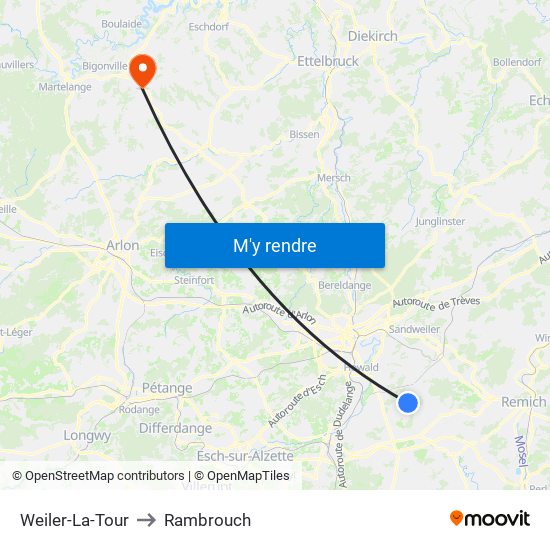 Weiler-La-Tour to Rambrouch map