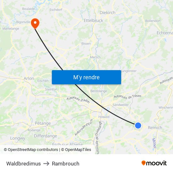 Waldbredimus to Rambrouch map