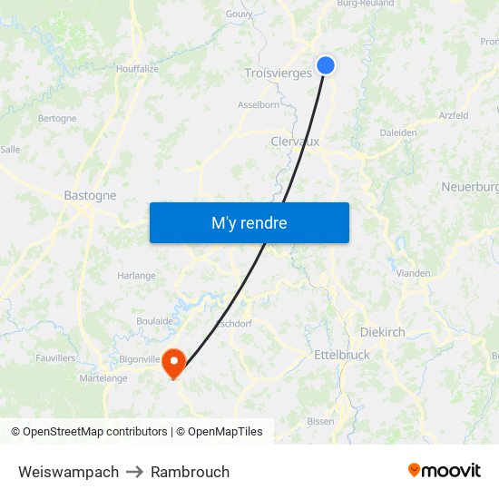 Weiswampach to Rambrouch map