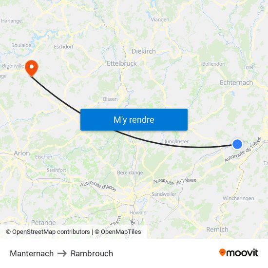 Manternach to Rambrouch map