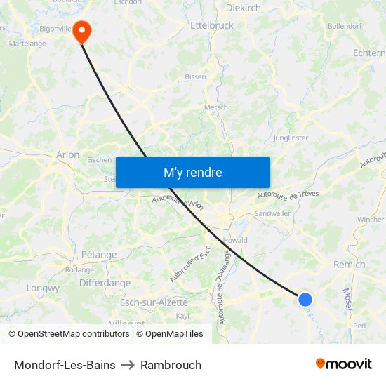 Mondorf-Les-Bains to Rambrouch map