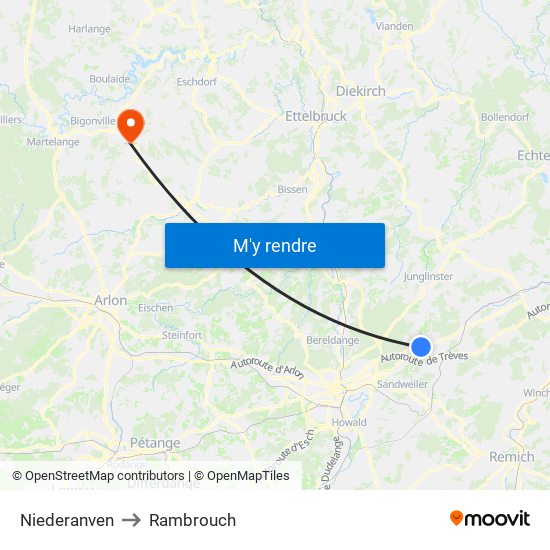 Niederanven to Rambrouch map
