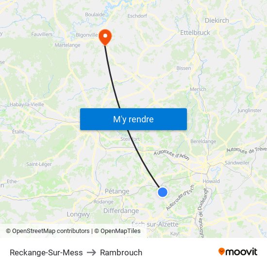 Reckange-Sur-Mess to Rambrouch map