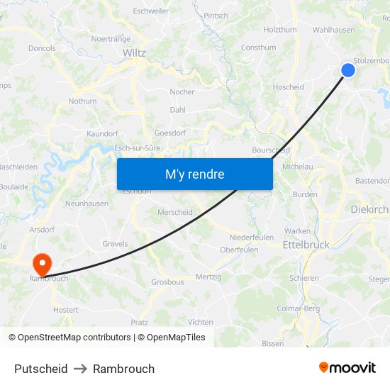 Putscheid to Rambrouch map