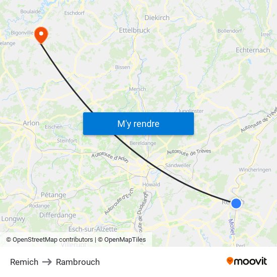 Remich to Rambrouch map