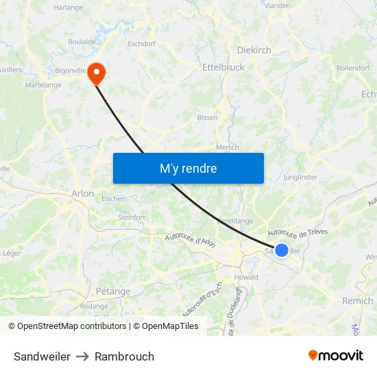 Sandweiler to Rambrouch map