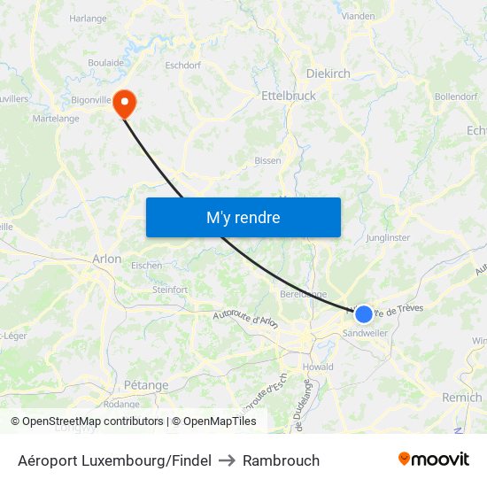 Aéroport Luxembourg/Findel to Rambrouch map