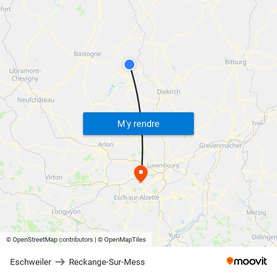 Eschweiler to Reckange-Sur-Mess map