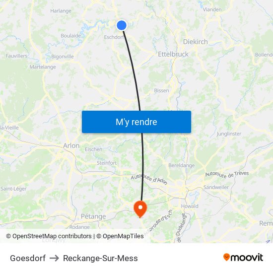 Goesdorf to Reckange-Sur-Mess map