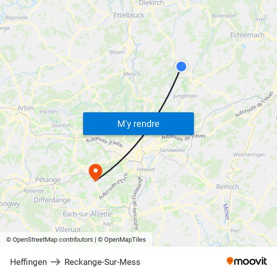 Heffingen to Reckange-Sur-Mess map