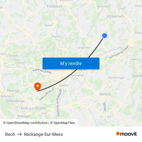 Bech to Reckange-Sur-Mess map
