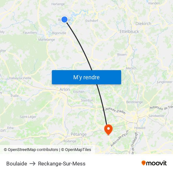 Boulaide to Reckange-Sur-Mess map