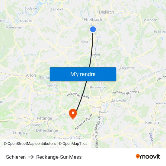 Schieren to Reckange-Sur-Mess map