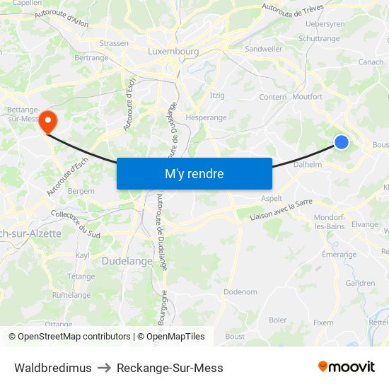 Waldbredimus to Reckange-Sur-Mess map