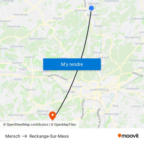Mersch to Reckange-Sur-Mess map