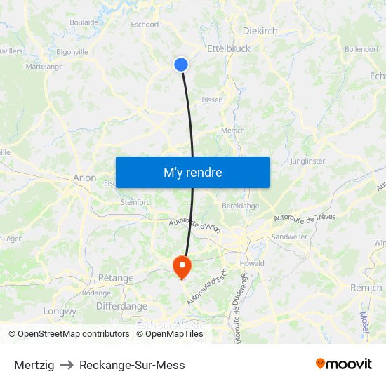 Mertzig to Reckange-Sur-Mess map