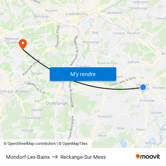 Mondorf-Les-Bains to Reckange-Sur-Mess map