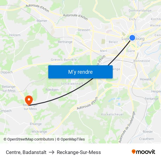 Centre, Badanstalt to Reckange-Sur-Mess map