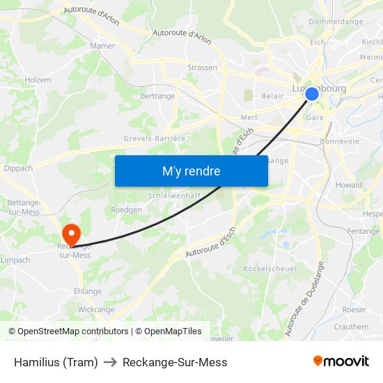 Hamilius (Tram) to Reckange-Sur-Mess map