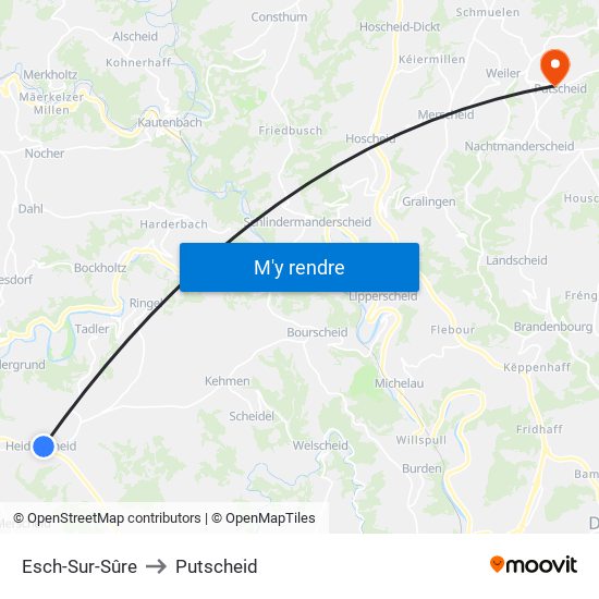 Esch-Sur-Sûre to Putscheid map