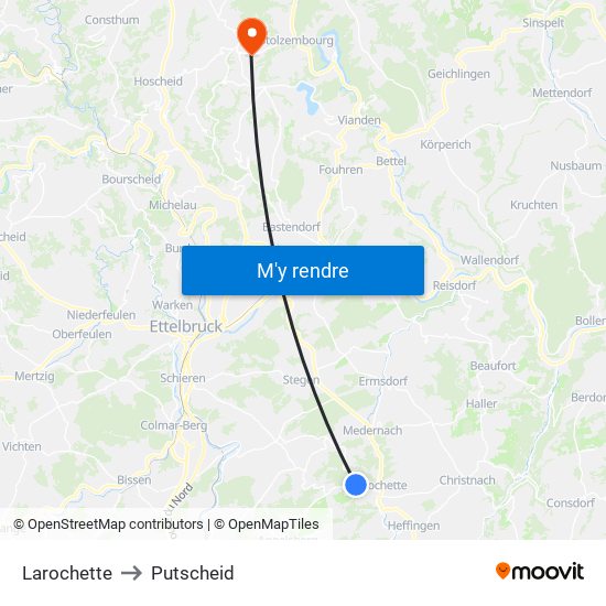 Larochette to Putscheid map