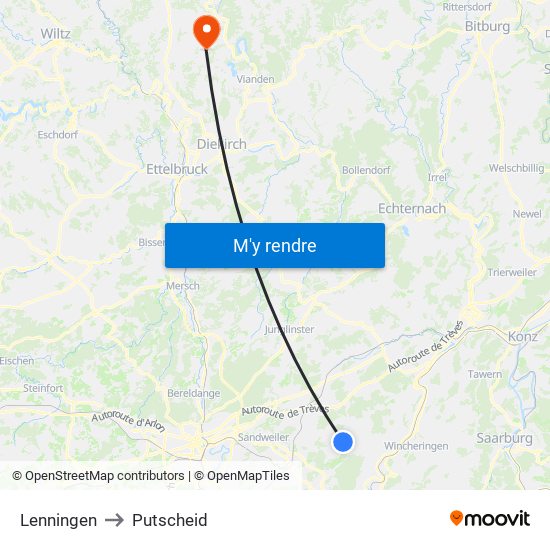 Lenningen to Putscheid map