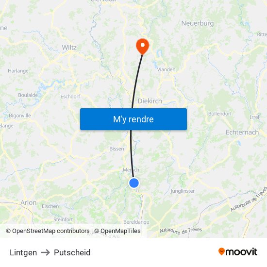 Lintgen to Putscheid map