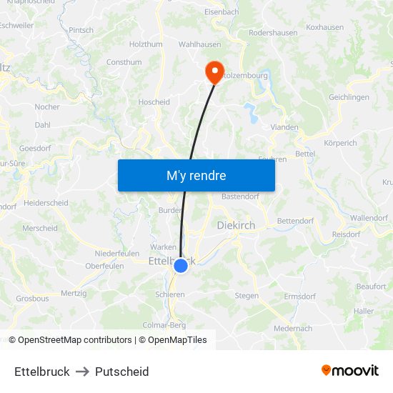 Ettelbruck to Putscheid map