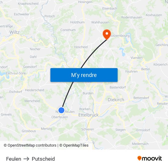 Feulen to Putscheid map