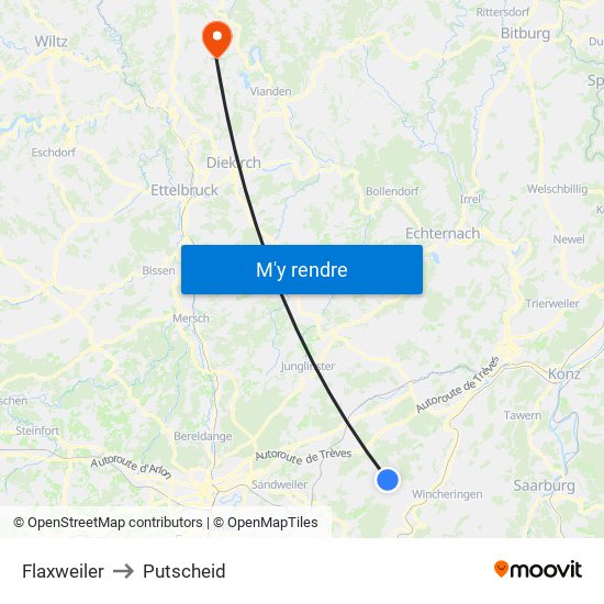 Flaxweiler to Putscheid map