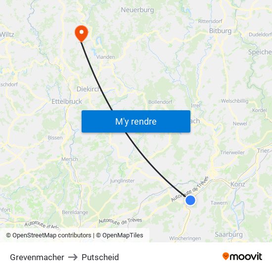 Grevenmacher to Putscheid map