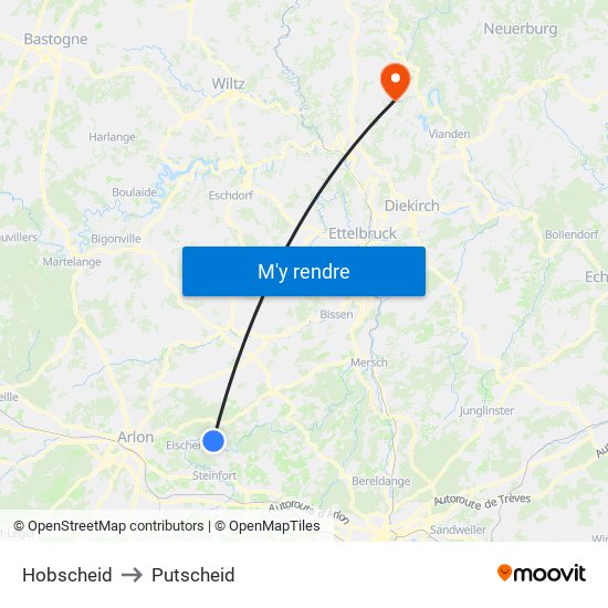 Hobscheid to Putscheid map