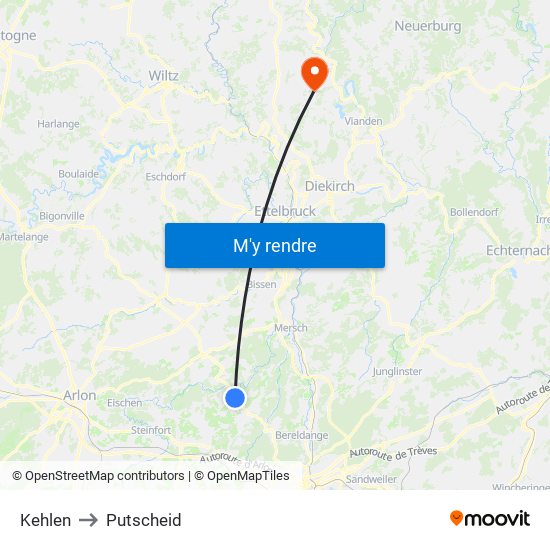 Kehlen to Putscheid map