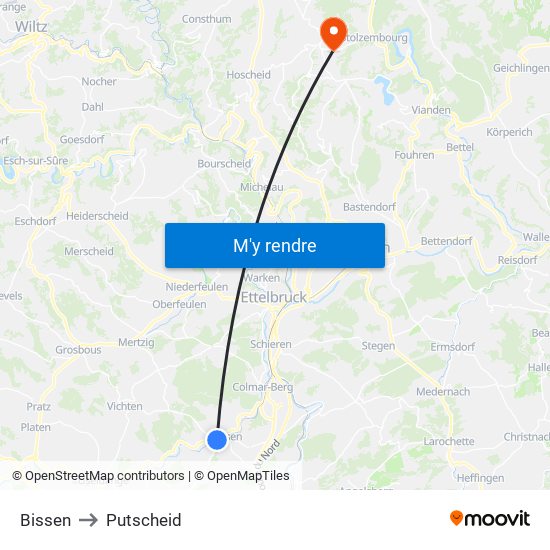 Bissen to Putscheid map