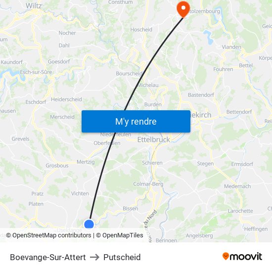 Boevange-Sur-Attert to Putscheid map