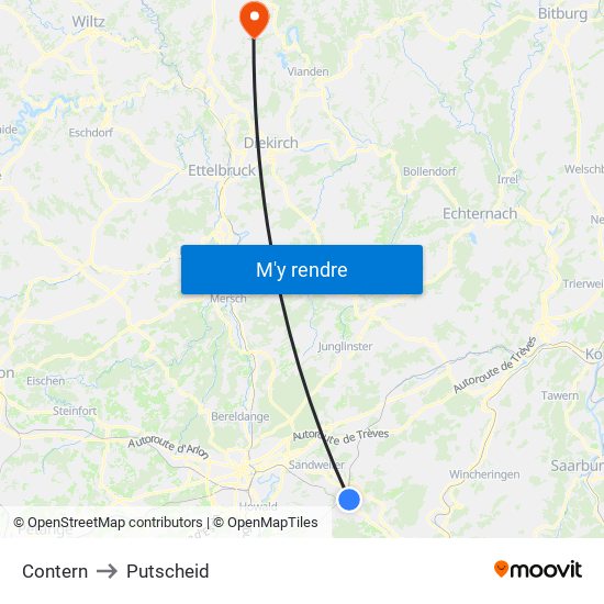 Contern to Putscheid map