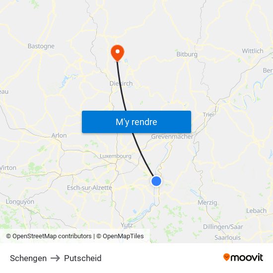 Schengen to Putscheid map