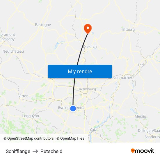 Schifflange to Putscheid map