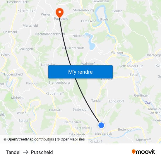 Tandel to Putscheid map