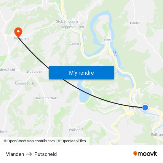 Vianden to Putscheid map