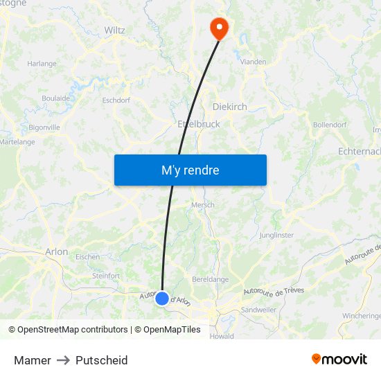 Mamer to Putscheid map