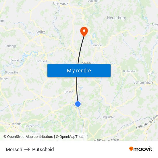 Mersch to Putscheid map