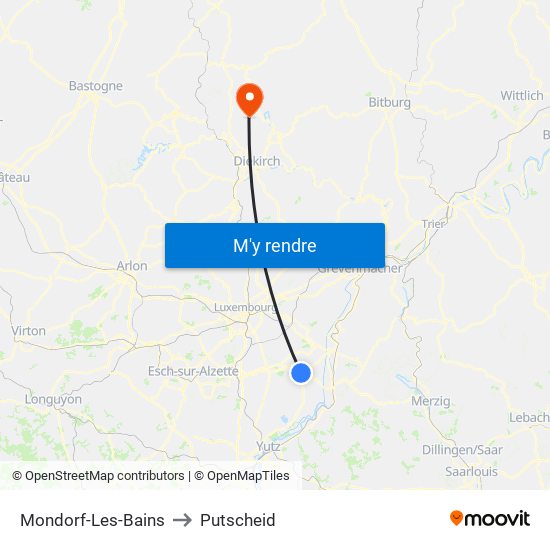 Mondorf-Les-Bains to Putscheid map