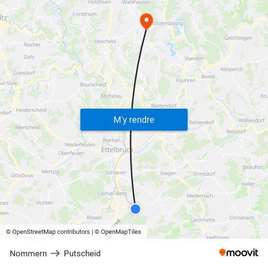 Nommern to Putscheid map